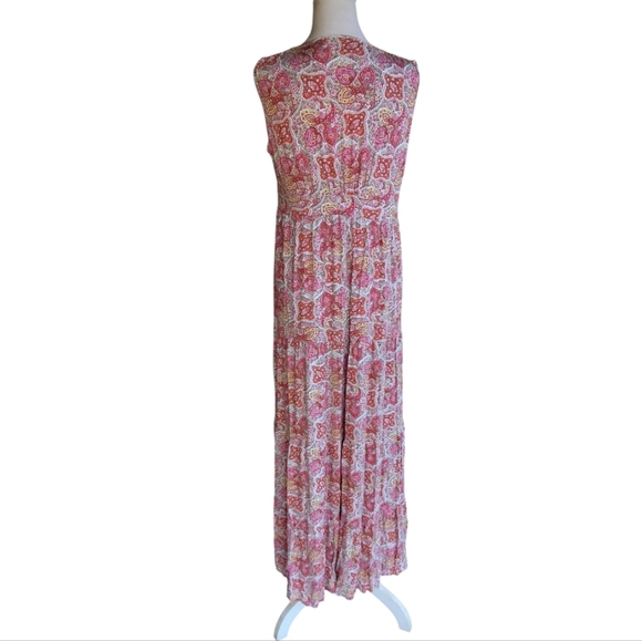 Garnet Hill Sleeveless Red Paisley Tiered Maxi Dress Empire Waist Size Medium - Picture 4 of 8